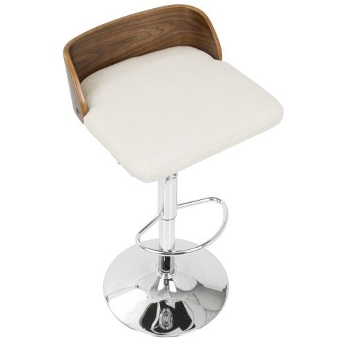 Mid-Century Modern Adjustable Bar stool in Walnut and Cream Maya LumiSource - 7
