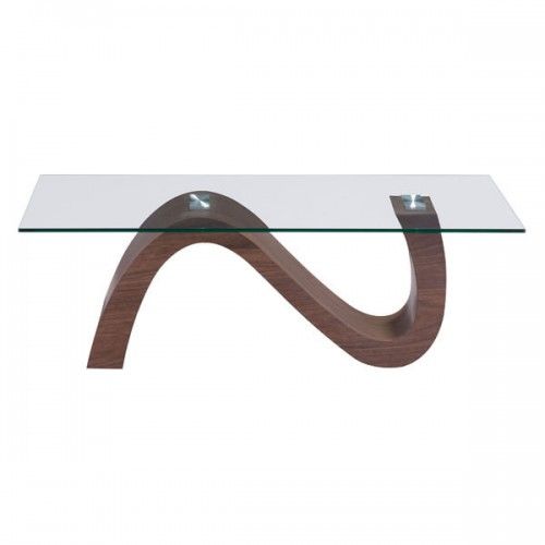 Modern Rectangular Glass Coffee Table with Walnut Base St Laurent