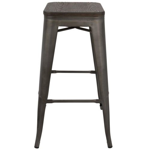 Set of 2 Stackable Industrial Bar stools with Dark Espresso Top and Antique Finished base Oregon LumiSource - 4