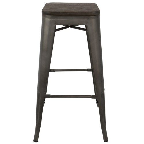Set of 2 Stackable Industrial Bar stools with Dark Espresso Top and Antique Finished base Oregon LumiSource - 6