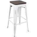 Set of 2 Industrial Stackable Bar stools with Vintage White Frame and Espresso Wood Oregon