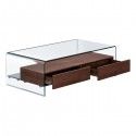 Modern Bent Glass Coffee Table with Walnut Drawers Shaman