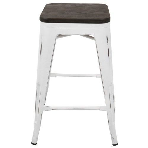 Set of 2 Industrial Stackable Counter Stools with White Frame and Espresso Wood Oregon LumiSource - 2