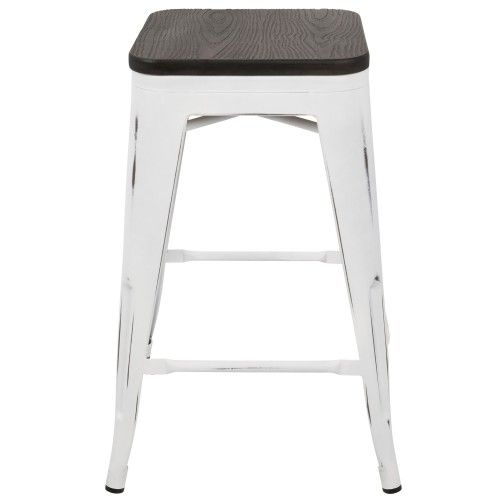 Set of 2 Industrial Stackable Counter Stools with White Frame and Espresso Wood Oregon LumiSource - 4