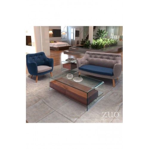 Modern Bent Glass Coffee Table with Walnut Drawers Shaman