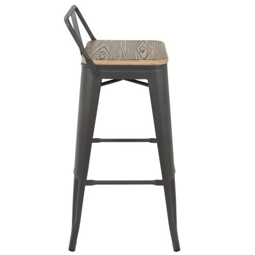 Set of 2 Industrial Low Back Bar Stools with Grey Frame and Brown Wood Oregon LumiSource - 2