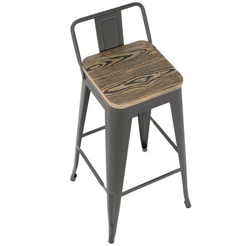 Set of 2 Industrial Low Back Bar Stools with Grey Frame and Brown Wood Oregon LumiSource - 3