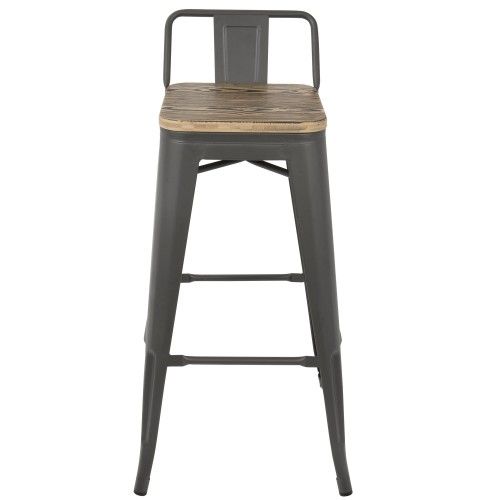 Set of 2 Industrial Low Back Bar Stools with Grey Frame and Brown Wood Oregon LumiSource - 6