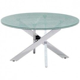 Modern Round Glass Coffee Table with Chromed Steel Base Stance
