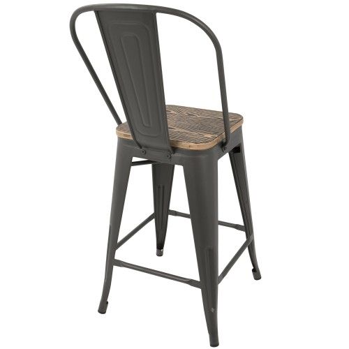 Set of 2 Industrial Counter Stools with Grey Frame and Brown Wood Oregon LumiSource - 3