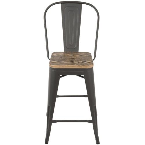 Set of 2 Industrial Counter Stools with Grey Frame and Brown Wood Oregon LumiSource - 5