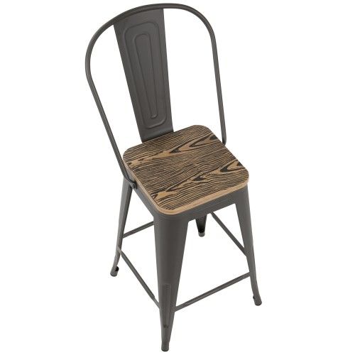 Set of 2 Industrial Counter Stools with Grey Frame and Brown Wood Oregon LumiSource - 6