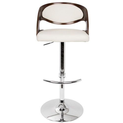 Adjustable Mid-century Modern Bar Stool in Cherry and White Pino
