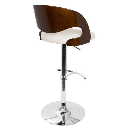 Adjustable Mid-century Modern Bar Stool in Cherry and White Pino