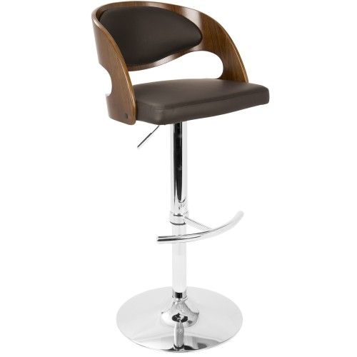 Mid-Century Modern Adjustable Bar stool in Walnut and Brown Pino LumiSource - 2