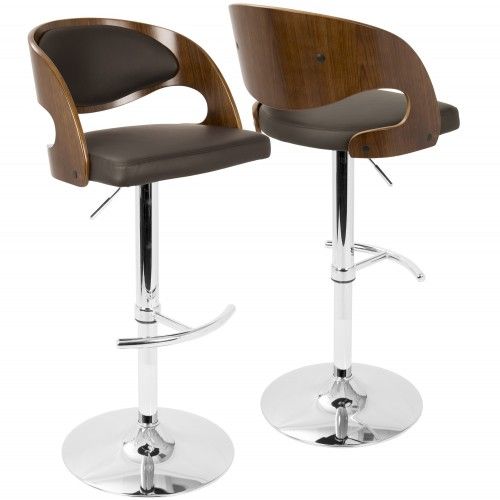 Mid-Century Modern Adjustable Bar stool in Walnut and Brown Pino LumiSource - 3