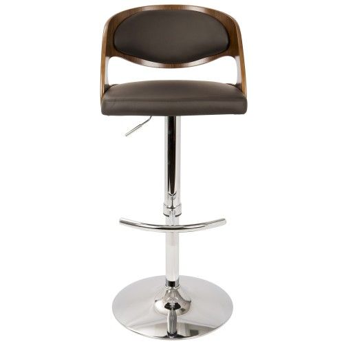 Mid-Century Modern Adjustable Bar stool in Walnut and Brown Pino LumiSource - 4