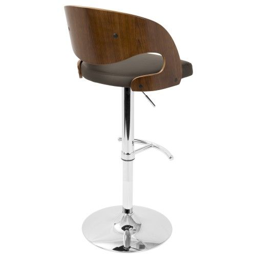 Mid-Century Modern Adjustable Bar stool in Walnut and Brown Pino LumiSource - 6
