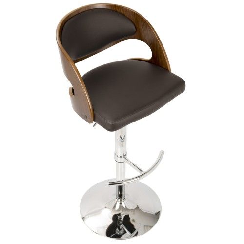 Mid-Century Modern Adjustable Bar stool in Walnut and Brown Pino LumiSource - 8