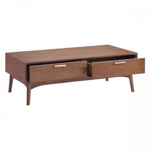Modern Rectangular Walnut Coffee Table with Drawers Design District