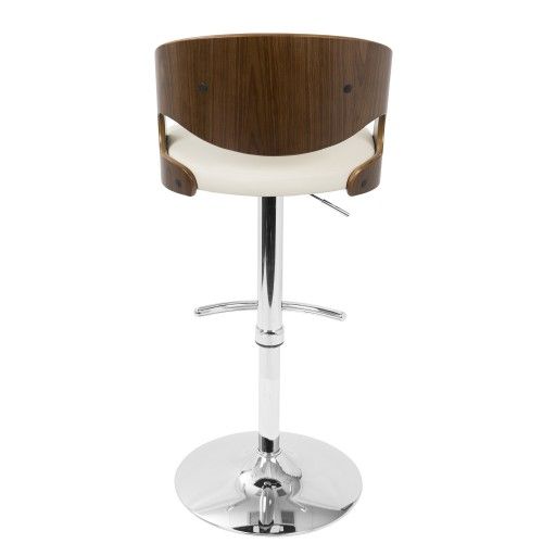 Mid-Century Modern Adjustable Bar stool in Walnut and Cream Pino LumiSource - 6