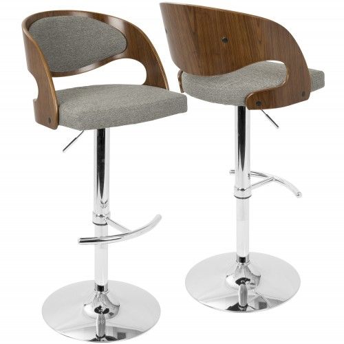 Mid-Century Modern Adjustable Bar stool in Walnut and Grey Pino LumiSource - 2