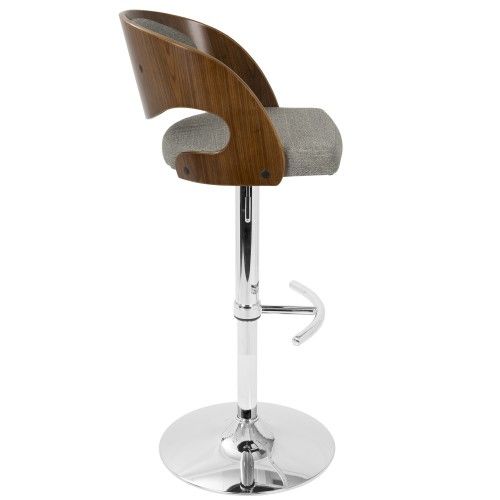 Mid-Century Modern Adjustable Bar stool in Walnut and Grey Pino LumiSource - 4