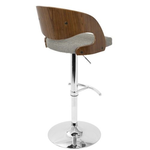 Mid-Century Modern Adjustable Bar stool in Walnut and Grey Pino LumiSource - 5