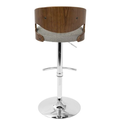 Mid-Century Modern Adjustable Bar stool in Walnut and Grey Pino LumiSource - 6