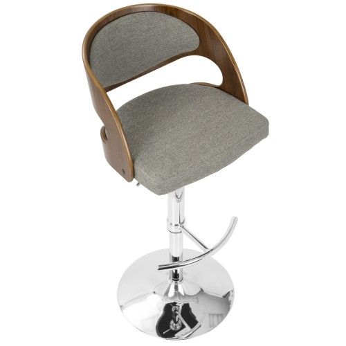 Mid-Century Modern Adjustable Bar stool in Walnut and Grey Pino LumiSource - 7