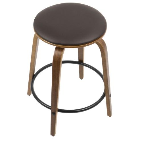 Set of 2 Mid-Century Modern Counter Stools in Walnut and Brown Porto