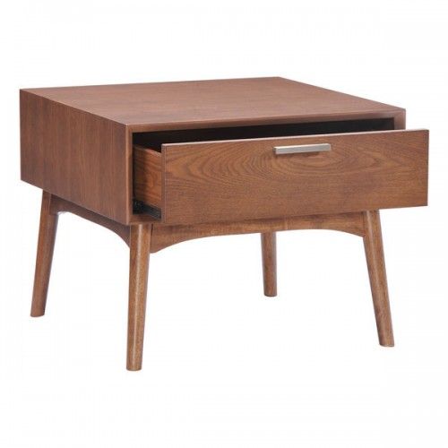Modern Walnut Side Table with Drawer Design District