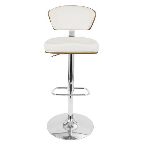 Height Adjustable Mid-century Modern Bar stool in Walnut and White Ravinia LumiSource - 3