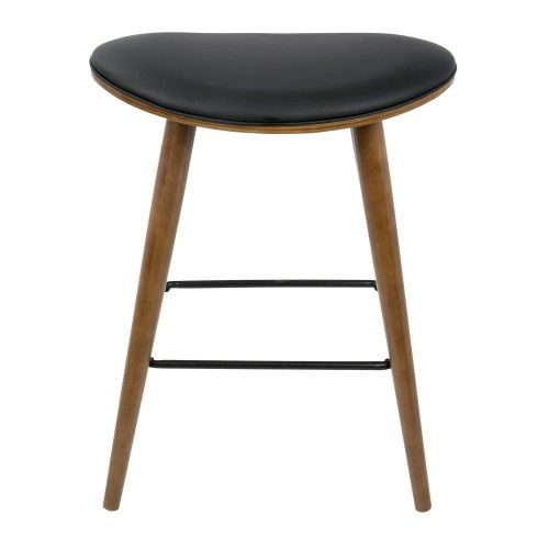 Set of 2 Mid-Century Modern Counter Stools in Walnut and Black Saddle LumiSource - 5