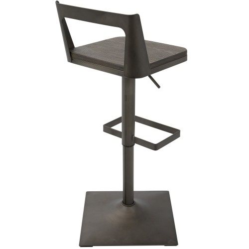 Industrial Bar Stool with Antique Frame and Espresso Wood Samurai