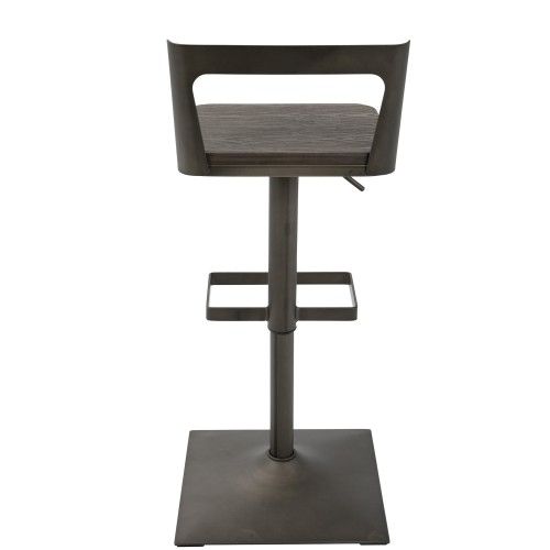 Industrial Bar Stool with Antique Frame and Espresso Wood Samurai