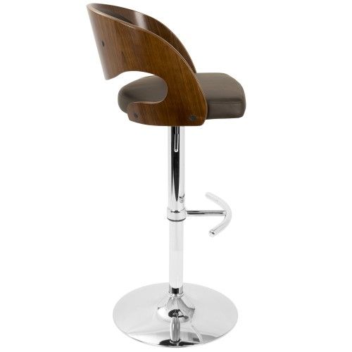 Mid-Century Modern Adjustable Bar stool in Walnut and Brown Pino LumiSource - 13