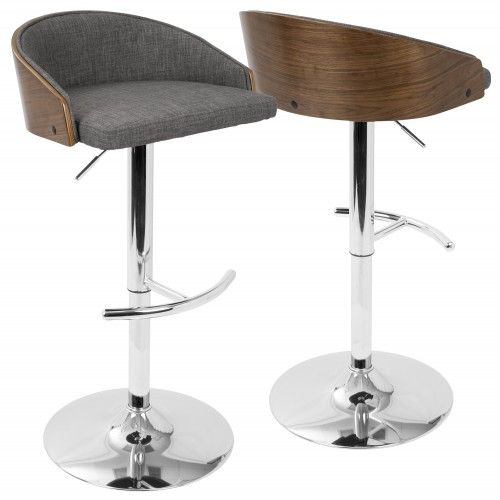Mid-Century Modern Adjustable bar stool in Walnut and Grey Shiraz LumiSource - 2