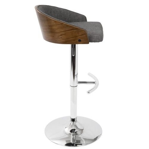 Mid-Century Modern Adjustable bar stool in Walnut and Grey Shiraz LumiSource - 4