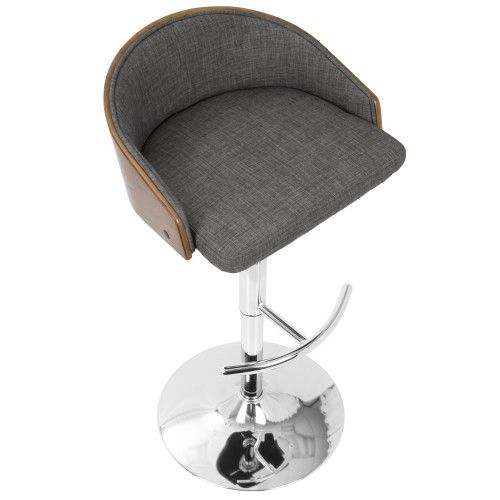 Mid-Century Modern Adjustable bar stool in Walnut and Grey Shiraz LumiSource - 7