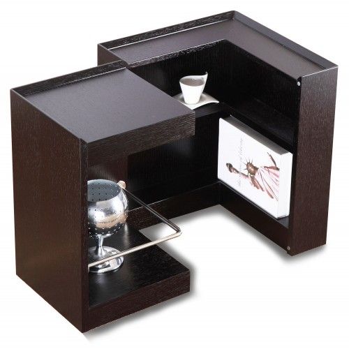 Modern veneer end table with storage and bar Modena