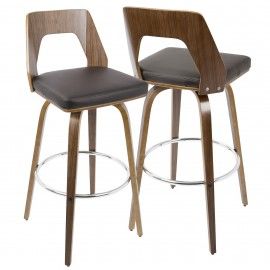 Set of 2 Mid-Century Modern Bar stool In Walnut And Brown Trilogy LumiSource - 1