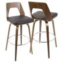 Set of 2 Mid-Century Modern Bar stool In Walnut And Brown Trilogy