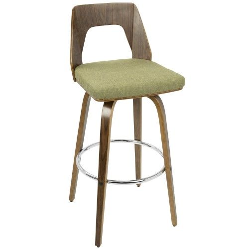 Set of 2 Mid-Century Modern Barstools in Walnut and Green Trilogy LumiSource - 2