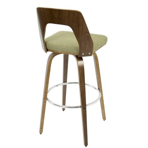 Set of 2 Mid-Century Modern Barstools in Walnut and Green Trilogy LumiSource - 5