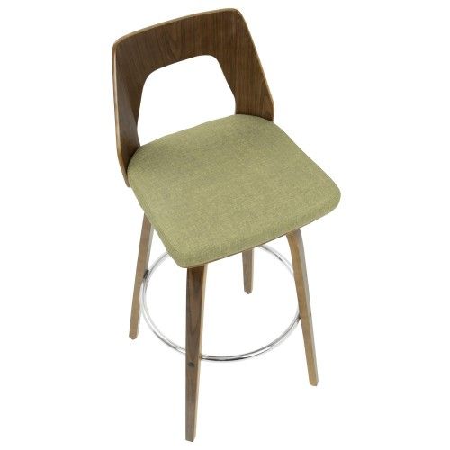 Set of 2 Mid-Century Modern Barstools in Walnut and Green Trilogy LumiSource - 7