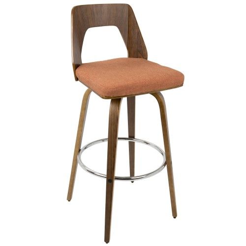 Set of 2 Mid-Century Modern Barstool In Walnut And Orange Trilogy LumiSource - 2