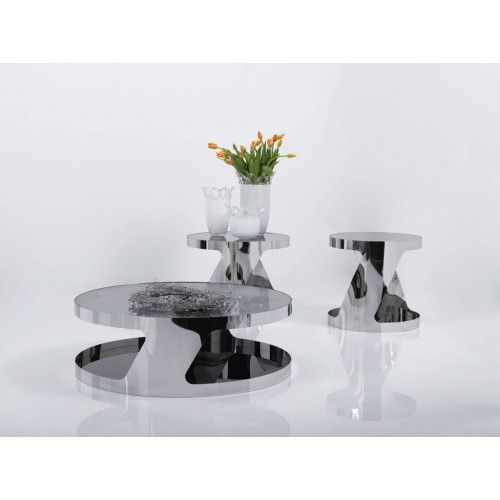 Modern chrome and glass round end table Stark