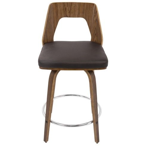 Set of 2 Mid-Century Modern Counter Stools in Walnut and Brown Trilogy LumiSource - 3