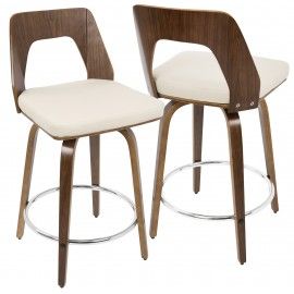 Set of 2 Mid-Century Modern Counter Stools in Walnut and Cream Trilogy